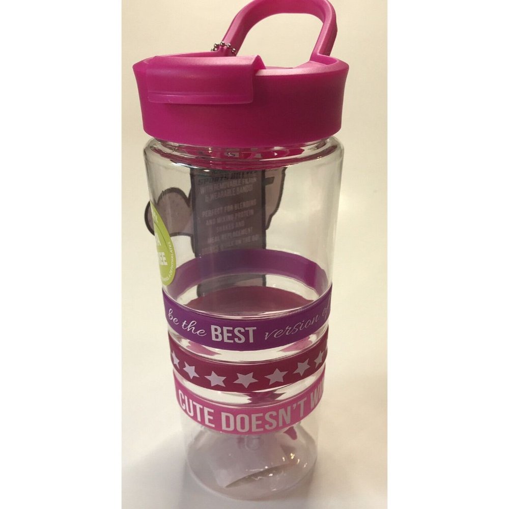 Shaker Bottle 25oz Pink Removable Wearable Wrist/bottle Bands BPs Free New